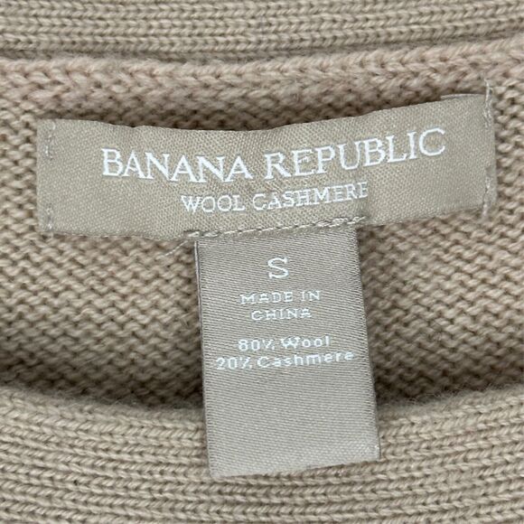 Banana Republic Sweater Women Small Tan Black Wool Cashmere Minimalist Old Money - Picture 8 of 11